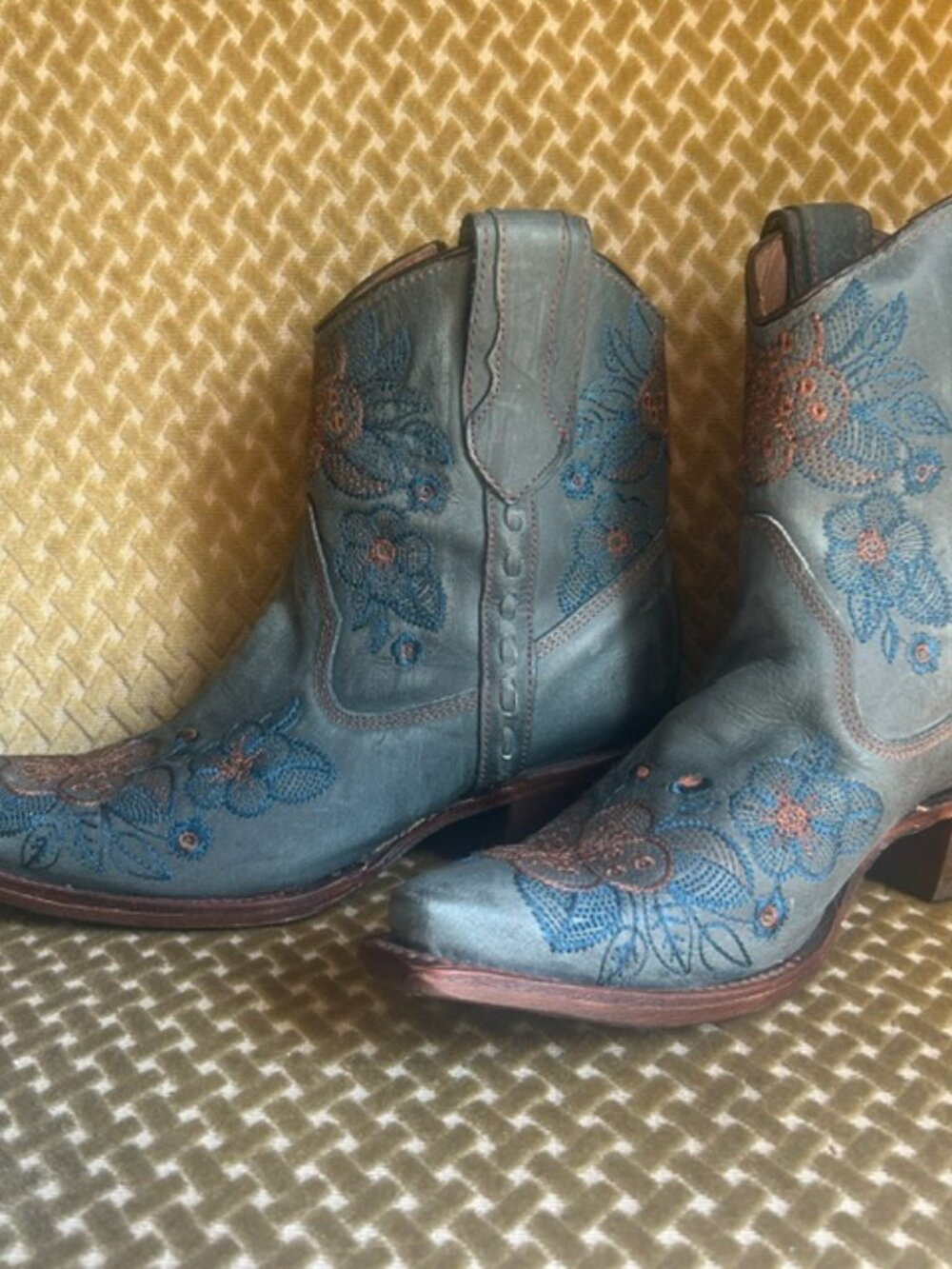 Corral Rich Blue Leather Flower Embroidered Zip Ankle Snip Western Booties NEW - Picture 15 of 16